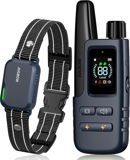 Jugbow Dog Shock Collar - 3300FT Dog Training Collar with Remote IPX7 Waterproof Electric Collar with 4 Training Modes, Security Lock, Rechargeable e-Collar for All Breeds, Sizes Dark Blue FollowJugbowtoGetSurprise
