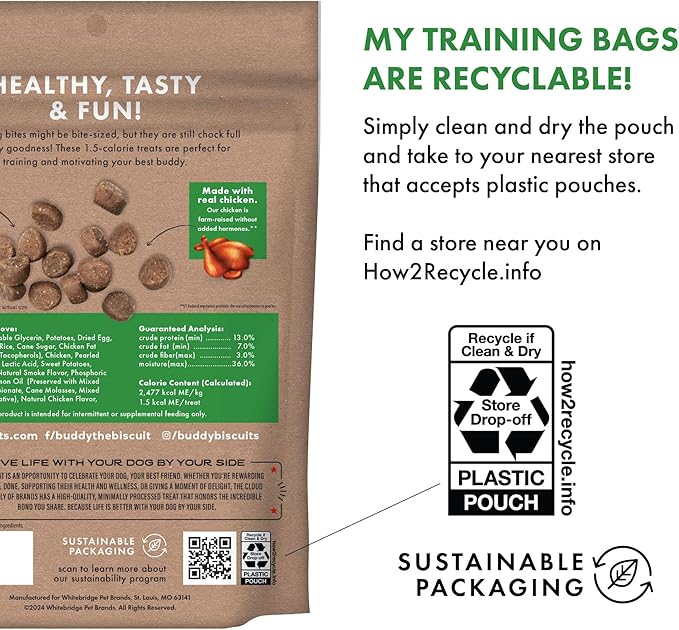 Buddy Biscuits Trainers 10 oz. Pouch of Training Bites Soft & Chewy Dog Treats Made with Chicken Flavor - PAWPICO