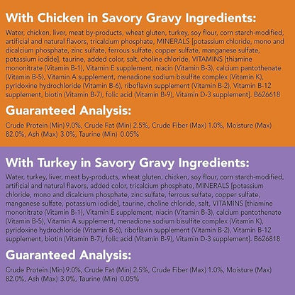 Purina Friskies Extra Gravy Wet Cat Food Chunky 24ct Variety Pack (With Chicken, Turkey, Salmon, Beef) - (Pack of 24) 5.5 oz. Cans - PAWPICO