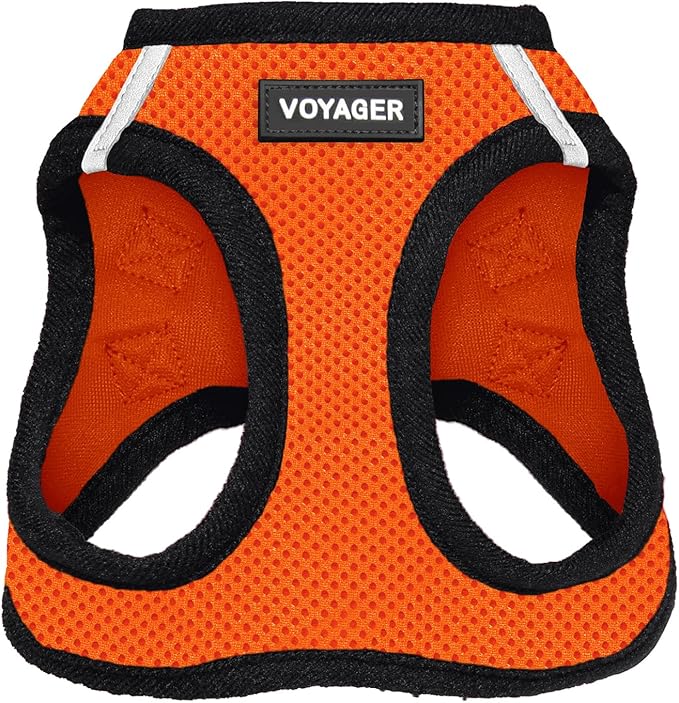 Voyager Step-In Air Dog Harness - All Weather Mesh, Reflective, No Pull Harness for Small, Medium Dogs, Cats - Secure with Hook & Loop Fastener, Buckle, Double D-Rings - Orange/Black Trim, L BestPetSuppliesLLC