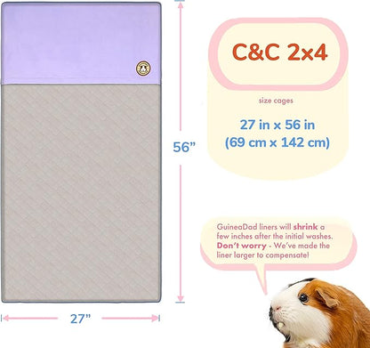 GuineaDad Liner | Guinea Pig Fleece Cage Liners | Guinea Pig Bedding | Burrowing Pocket Sleeve | Extra Absorbent Bamboo | Waterproof Bottom (C&C 2x4, Purple) GuineaDad