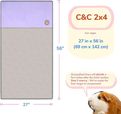 GuineaDad Liner | Guinea Pig Fleece Cage Liners | Guinea Pig Bedding | Burrowing Pocket Sleeve | Extra Absorbent Bamboo | Waterproof Bottom (C&C 2x4, Blue) GuineaDad