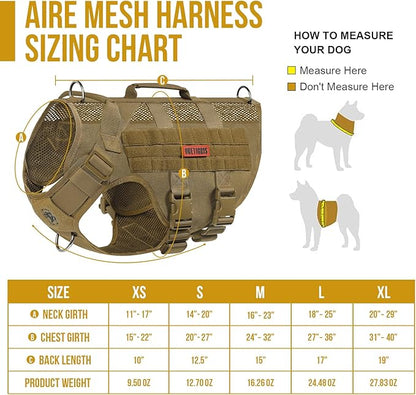 OneTigris No Pull Tactical Dog Harness for Medium Dog, Aire Mesh Dog Vest Harness, Breathable Military Dog Molle Vests with Handles, Service Dog Vest for Walking Hiking Training (M, Brown) OneTigris