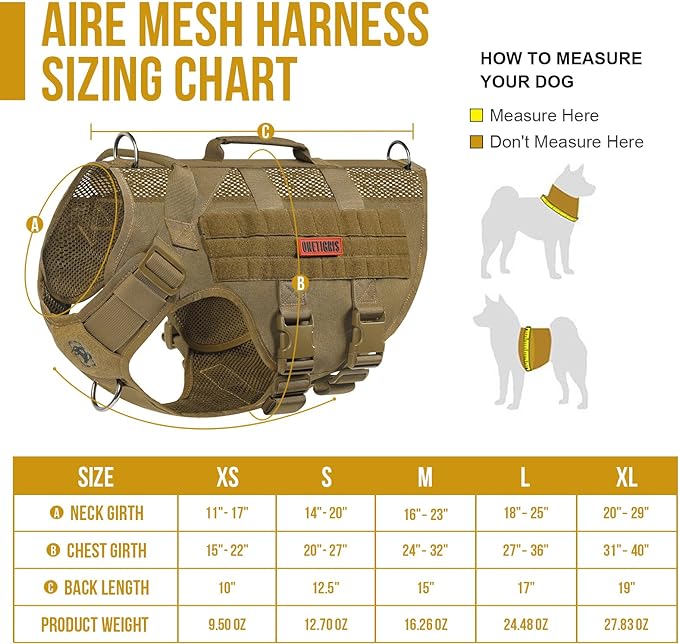 OneTigris No Pull Dog Harness for Small Dog, Mesh Design Breathable Military Dog Molle Vests with Handles, Service Dog Vest Harness for Walking Hiking Training OneTigris