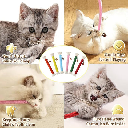 Catnip Toys, 7.78inch Catnip Toys Chew Rope, Sisal Rope Cat Toys for Teeth Cleaning, Indoor Interactive Cat Teasing Toy, Soothing Rope Cat Toys for Kitten, 4 Packs - PAWPICO