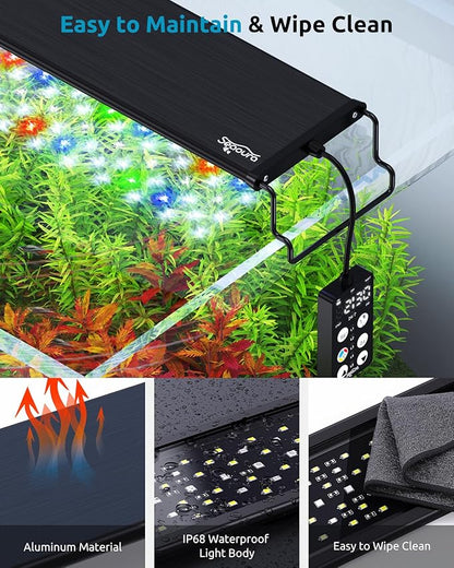 Aquarium Light for Fish Tank, 24/7 Custom Timer, Power-Off Memory, 7-Row LED 24-30in SEAOURA Full Spectrum Fish Tank Lights, 8 Colors, 20 Brightness, Day&Night Cycle, Adjustable Mount for Freshwater SEAOURA