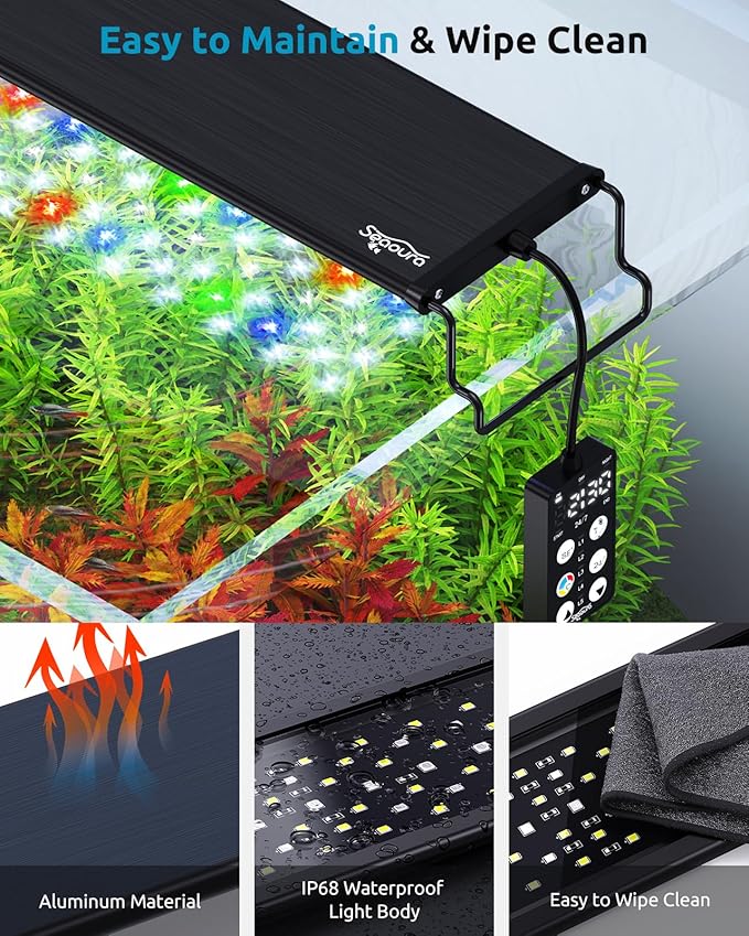 Aquarium Plant Light, 24/7 Programmable, Power-Off Memory, 7-Row LED 18-24in SEAOURA Full Spectrum Fish Tank Lights, 8 Colors, 20 Brightness Dimmable, Day & Night Cycle, Adjustable Bracket SEAOURA