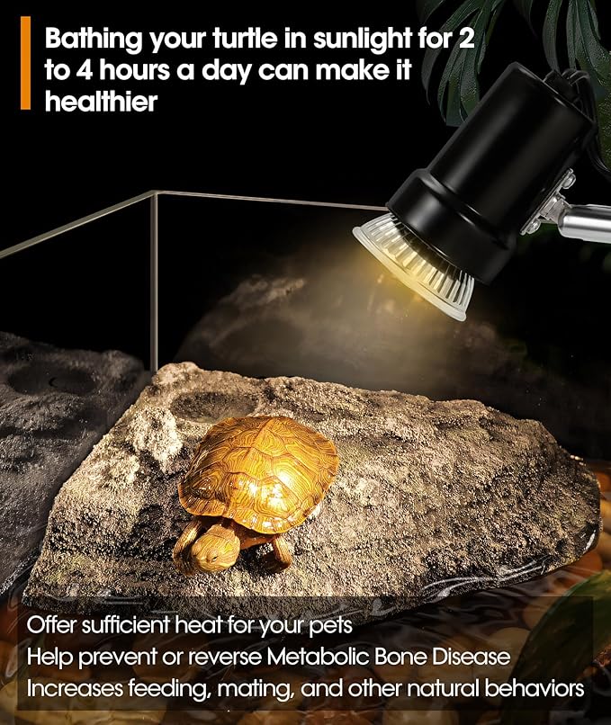 (2nd Gen) 50W Reptile Heat Lamp Turtle Lamp UVA UVB Bulb with Compact Fixture Basking Light Simulated Sunlight Heat Bulbs for Reptiles Amphibians Turtle Bearded Dragon Lizard Snake Chicken GeeKoit