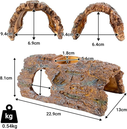 2 in 1 Reptile Hides and Caves with Top Feeder, 9in Resin Hollow Bark Log Hideout, Reptile Basking Platform Hideaway Tank Accessories for Bearded Dragon, Snake, Gecko, Lizard, Tortoise CAVACHEWReptileSupplies