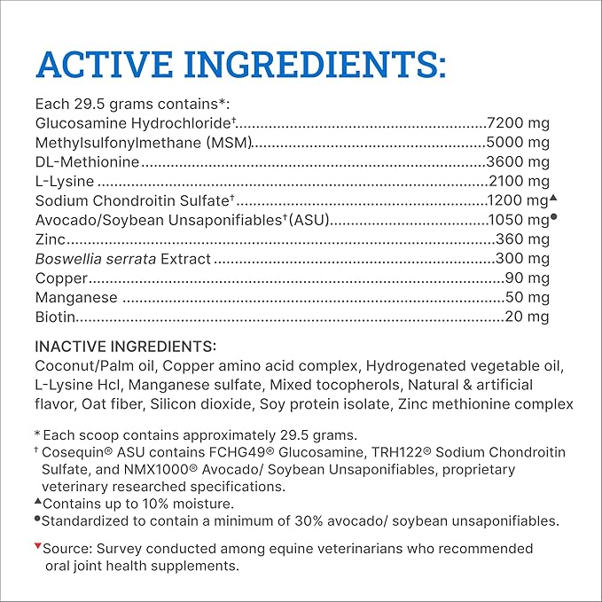 Nutramax Laboratories Cosequin ASU Joint & Hoof Pellets Joint Health Supplement for Horses - Pellets with Glucosamine, Chondroitin, MSM, and Biotin, 1200 Grams NutramaxLaboratories