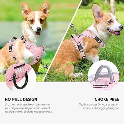 Timos Dog Harness, 3 Snap Buckles No-Pull Soft Padded Dog Vest with 2 Metal Leash Clips, Adjustable Reflective No Choke Pet Harness with Easy Control Handle for Small Dogs,Pale Pink,S Timos