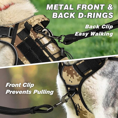 WINGOIN Tactical Dog Harness for Medium Dogs, Heavy Duty No Pull Dog Harness with Handle, Adjustable Reflective Military K9 German Shepherd Dog Vest for Training, Walking, Hiking, Camo (M) - PAWPICO