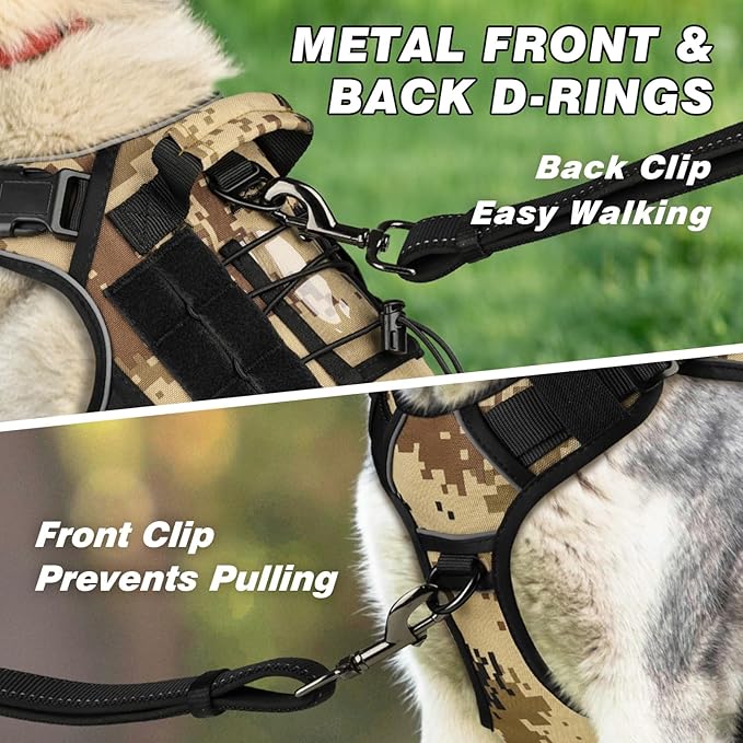 WINGOIN Tactical Dog Harness for Small Dogs, Heavy Duty No Pull Dog Harness with Handle, Adjustable Reflective Military K9 German Shepherd Dog Vest for Training, Walking, Hiking, Camo (S) WINGOIN