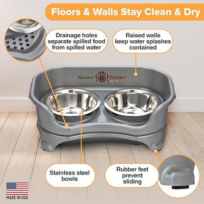 Neater Feeder Express Small Mess Proof Feeder for Small Dogs, 1.5 Cup Stainless Steel Bowls, No Spill, Non-Tip, Non-Slip Dog Bowls. Made in USA - PAWPICO
