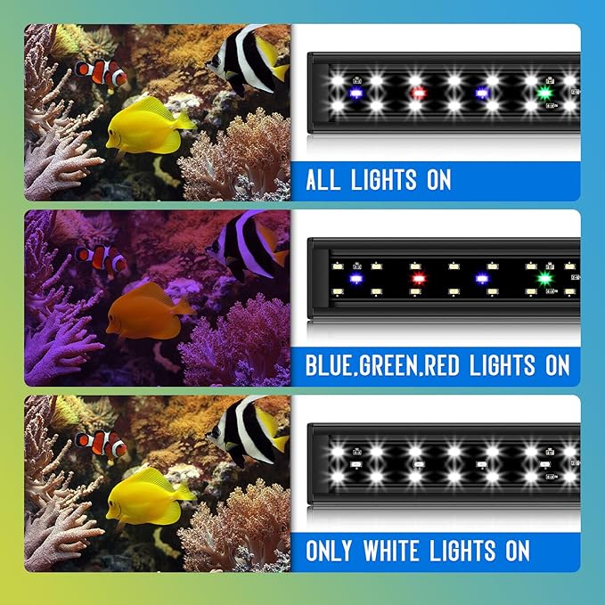 Aquarium Light,Full Spectrum Aquarium Light with Expandable Bracket,White Blue Red Green LEDs, Adjustable Timer and Brightness for 18~24IN Fish Tank GAMALTA
