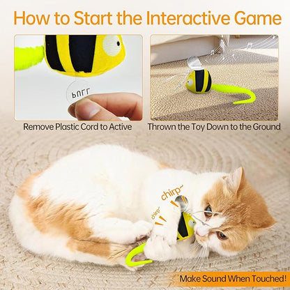 Chirping Cat Toys Hanging Cat Feather Toy - Catnip Interactive Cat Toys for Indoor Cats - Automatic Cat Toy for Cat Exercise & Kicker to Self Play (Green Pangpang) - PAWPICO