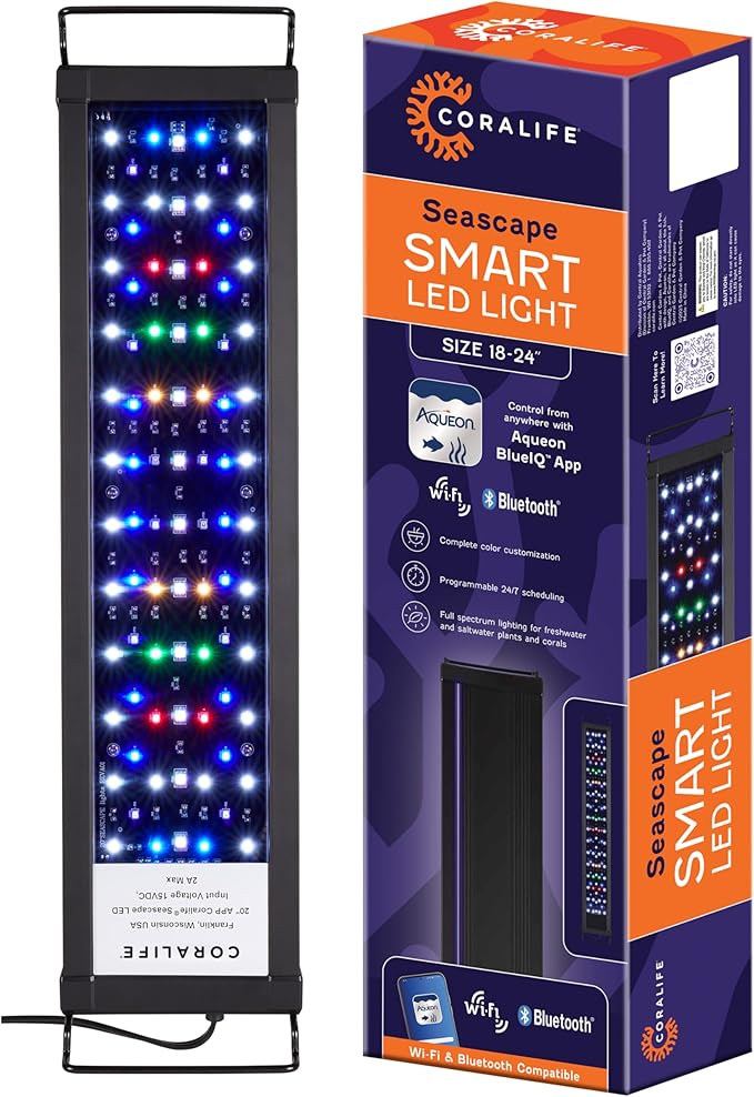 Coralife Fish Tank Aquarium Seascape WiFi/Bluetooth Smart LED Light Fixture, 18-24" Coralife
