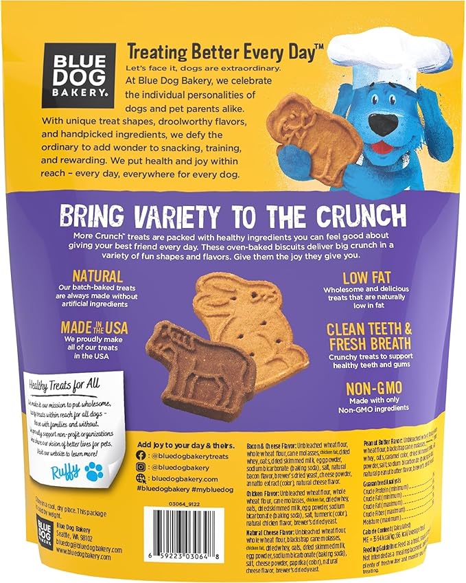 Blue Dog Bakery Natural Dog Treats, More Crunch Large, Assorted Flavors, 11.2 oz, 2lb Bag - PAWPICO