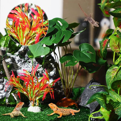 9 Pieces Reptile Jungle Vines Decor Set Include Bendable Flexible Climbing Plastic Plants with Suction Cups Tank Accessories Habitat Decor for Gecko, Snake, Hermit Crab Luinabio