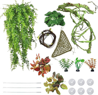 kathson 10 PCS Reptile Vines Plants Flexible Bendable Jungle Climbing Vine Terrarium Plastic Plant Leaves Pet Tank Habitat Decor for Bearded Dragons Lizards Geckos Snakes Frogs and More Reptiles kathson
