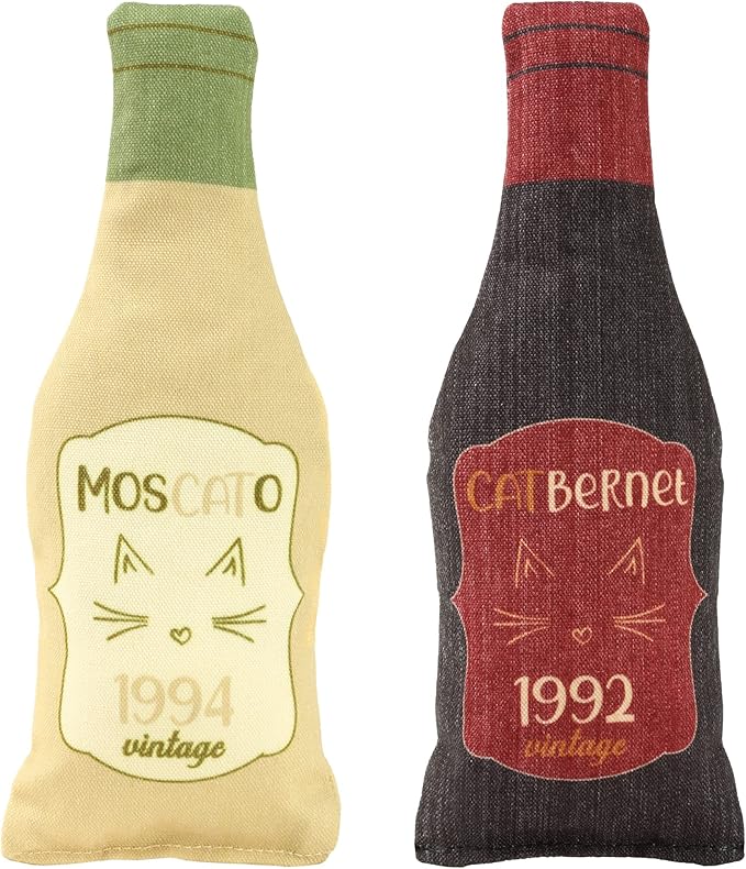 Wine Bottle Catnip Toys for Cats and Kittens Plush Wine Bottle - Funny Cat Toy Moscato and CATbernet - Cat Nip Toy for Wine Drinking Cat Moms and Dads - PAWPICO