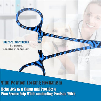 Dog Pet Ear/Nose Hair Puller Grooming Hemostat Locking Forceps Pliers, 5.5" (14cm), Straight (Blue Swirls) A2Z+SCILAB