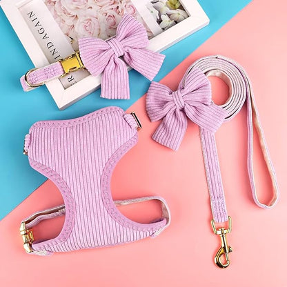 Didog Cute Small Dog Harness Collar & Leash Set, Adjustable Dog Collars and Leashes with Bowtie, Breathable Soft Mesh Padded Dog Vest for Puppies Small Dogs Walking, Purple, S Didog