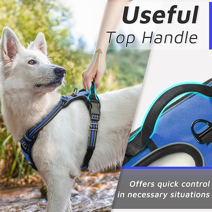 Eagloo Dog Harness Large Breed, No Pull Service Vest with Reflective Strips and Control Handle, Adjustable and Comfortable for Easy Walking, No Choke Pet Harness with 2 Metal Rings, Blue, XL GoExplorewithEagloo