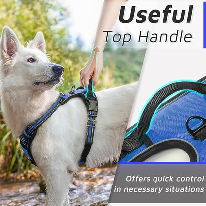 Eagloo Dog Harness Large Breed, No Pull Service Vest with Reflective Strips and Control Handle, Adjustable and Comfortable for Easy Walking, No Choke Pet Harness with 2 Metal Rings, Blue, XL GoExplorewithEagloo
