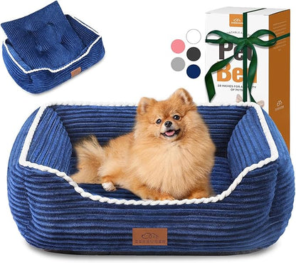 Medium Rectangle Cat Dog Bed for Puppy Pets Indoor Outdoor Machine Washable Sleeping Sofa Non-Slip Bottom Breathable Soft Puppy Bed Durable Orthopedic Calming Pet Cuddler (Medium, Blue) - PAWPICO