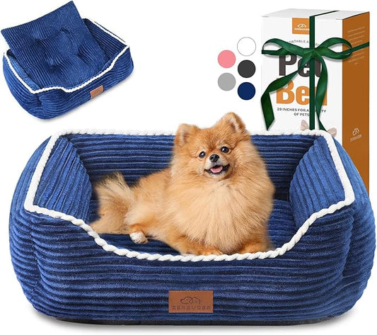 Medium Rectangle Cat Dog Bed for Puppy Pets Indoor Outdoor Machine Washable Sleeping Sofa Non-Slip Bottom Breathable Soft Puppy Bed Durable Orthopedic Calming Pet Cuddler (Medium, Blue) - PAWPICO