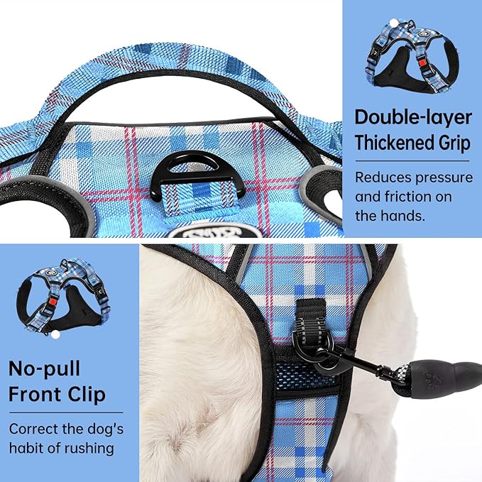 IVY&LANE No Pull Dog Harness with Leash Set, Reflective No Choke Pet Vest,Adjustable Oxford Dog Vest Harness with Easy Control Handle for Small Dogs (Checkered Blue,S) IVYLANE