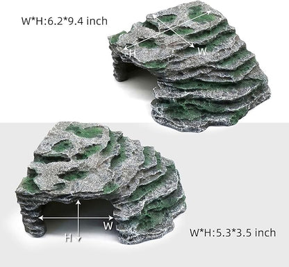 Large Reptile Hide Shale Scape Step Ledge, Reptile Cave Hideout, Bearded Dragons Accessories, Basking Rocks for Bearded Dragons (Large-B-11.8 * 9.8 * 5.3) relaqcc