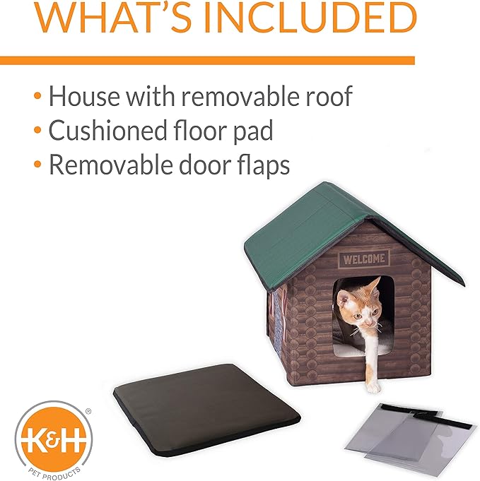 K&H Pet Products Outdoor Kitty House, Outdoor Cat House for Outside Community Cats, Strays, and Ferals, Insulated Shelter, Cold Weather House for Winter, 19 X 22 X 17 In. (Unheated) Log Cabin Design - PAWPICO