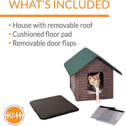 K&H Pet Products Outdoor Kitty House, Outdoor Cat House for Outside Community Cats, Strays, and Ferals, Insulated Shelter, Cold Weather House for Winter, 19 X 22 X 17 In. (Unheated) Log Cabin Design - PAWPICO