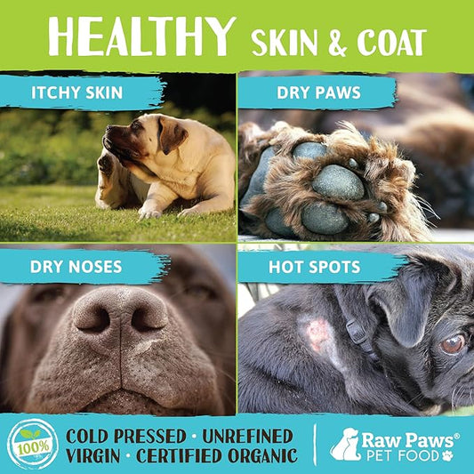 Raw Paws Virgin Organic Coconut Oil for Dogs & Cats, 8-oz - Treatment for Itchy Skin, Dry Nose, Paws - Hot Spot Lotion for Dogs - Natural Hairball Remedy for Dogs Raw+Paws+Pet+Food