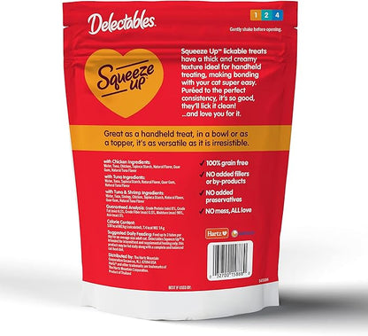 Hartz Delectables Squeeze Up Interactive Lickable Wet Cat Treats for Adult & Senior Cats, Tuna & Shrimp, 24 Count, 12 ounces Hartz