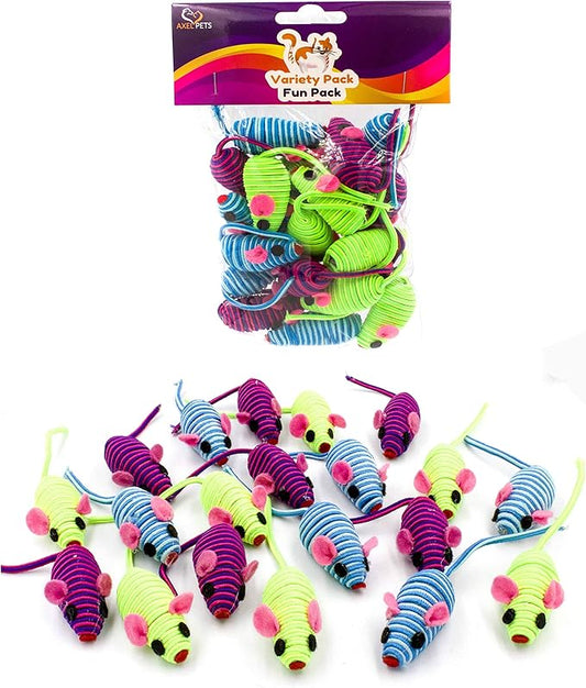20 Hypno Colorful Mice with Rattle Sound, Interactive Catch Play Teaser Mouse Toy for Cats and Kittens. Pack of 20 Mice - PAWPICO