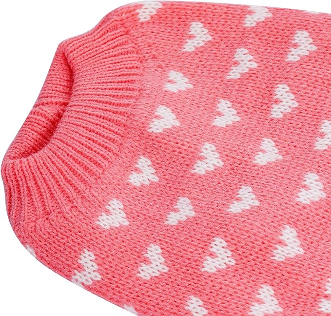 Dxhycc Dog Knitted Sweater Dog Heart Sweater Puppy Sweater Warm Soft Pet Holiday Clothes for Large Cats and Dogs (Pink, L) - PAWPICO