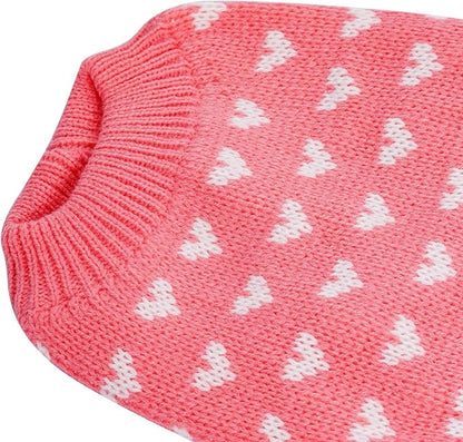 Dxhycc Dog Knitted Sweater Dog Heart Sweater Puppy Sweater Warm Soft Pet Holiday Clothes for Large Cats and Dogs (Pink, L) - PAWPICO