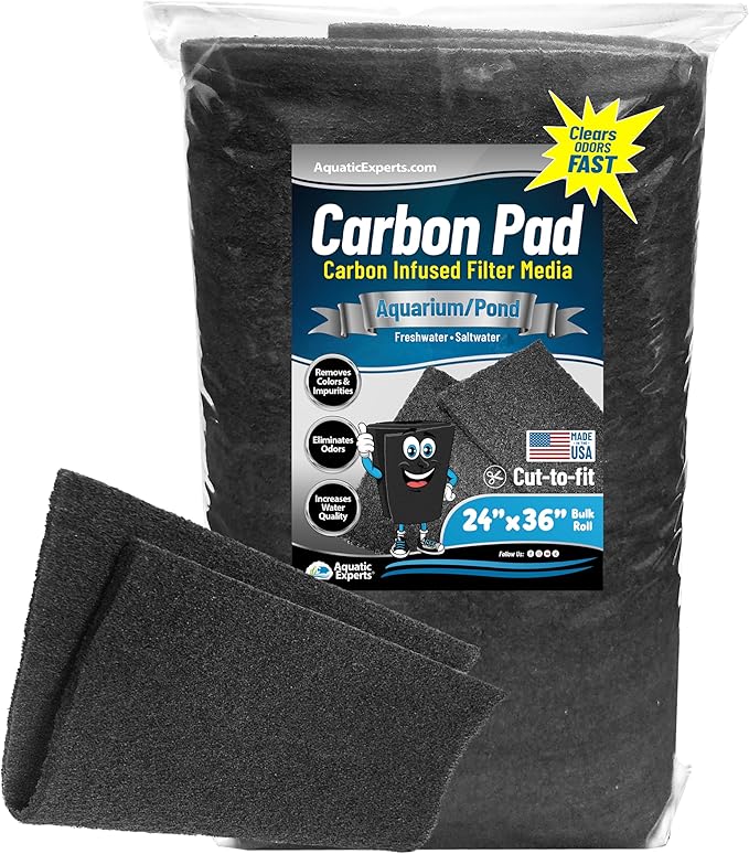 Aquarium Carbon Pad - Cut to Fit Carbon Infused Filter Pad Media for Crystal Clear Fish Tank and Ponds (24 Inch Width, 36 Inch Long) AquaticExperts