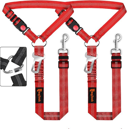 Removable Dog Seat Belt Harness for Car, 3 in 1 Pet Dog Car Seatbelt Leash, Retractable Restraint Secures to Vehicle Headrest & Adjustable Reflective Bungee Dog Seatbelt Tether, Red laqibakProductcollection
