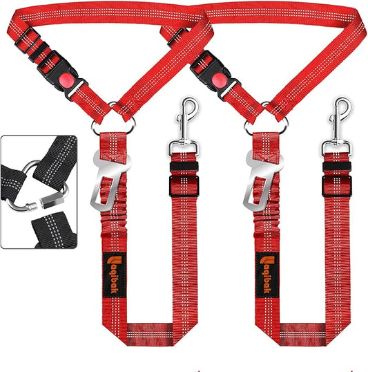 Removable Dog Seat Belt Harness for Car, 3 in 1 Pet Dog Car Seatbelt Leash, Retractable Restraint Secures to Vehicle Headrest & Adjustable Reflective Bungee Dog Seatbelt Tether, Red laqibakProductcollection