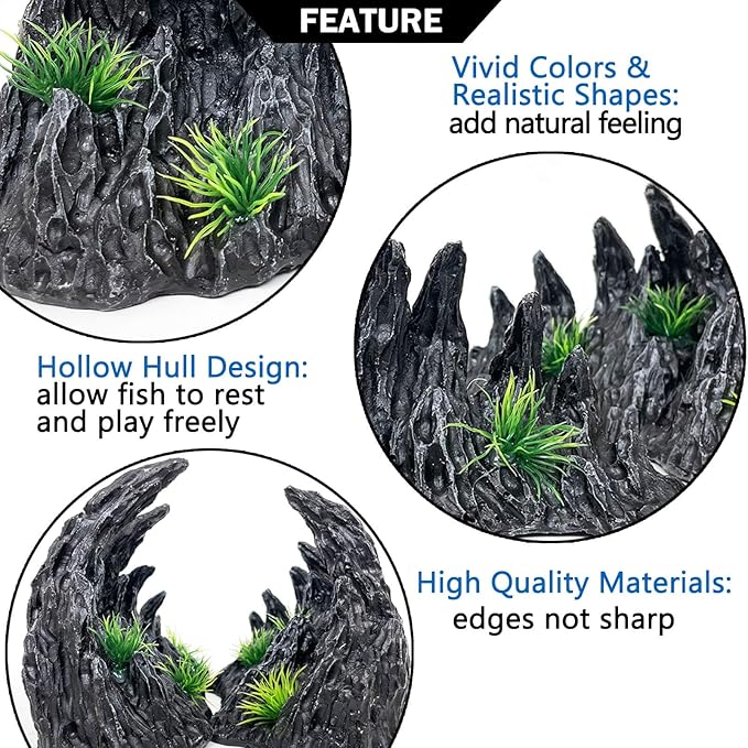 Aquarium Decoration Large and Tall for Fish Tank Rock Thematic Ornaments Aquarium Mountain View Stone Ornaments Aquarium Decor Shelter House Cave Fish Tank Decoration - Medium VMCN