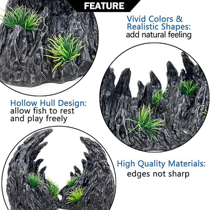 Aquarium Decoration Large and Tall for Fish Tank Rock Thematic Ornaments Aquarium Mountain View Stone Ornaments Aquarium Decor Shelter House Cave Fish Tank Decoration - Medium VMCN