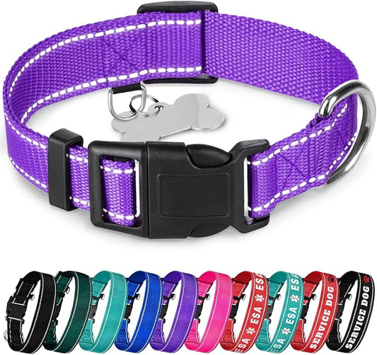TECEUM Reflective Pet Collar – Purple – XL – Basic Nylon Dog Collar – Quick Release Buckle – Fits Small, Medium and Large Dogs, Puppies, Cats – ESA & Service Dog Options TECEUM