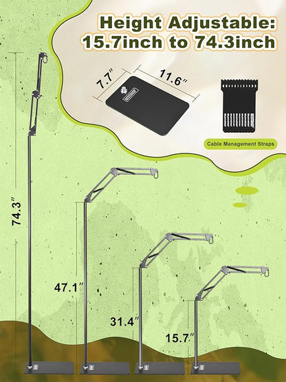 Reptile Lamp Stand, Heat Lamp Stand (15.7 to 74.3 inch) with Adjustable 360° Swing Arm for Terrarium, Reptile Heat Lamp Stand for Bearded Dragons, Turtles, and Chameleons (Black) BESTSHOP