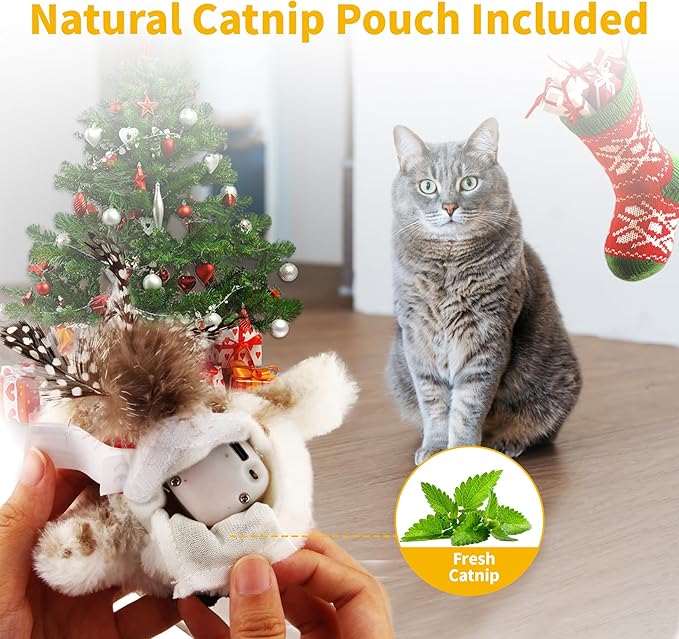 Gigwi Interactive Cat Toys for Indoor Cats, Flapping and Chirping Catnip Toys for Cat Exercise, Automatic Cat Toy with Beating Wings & Real Feather Tail, Rechargeable Cat Kicker Toy Princess - PAWPICO