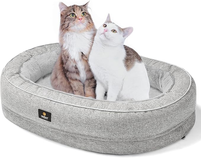 Veehoo Orthopedic Cat Bed for Indoor Cats, Oval Washable Cat Bed with Egg Crate Foam Support, Indoor Donut Puppy Cat Bed Bolster Dog Bed with Removable Cover & Non-Slip Bottom, Light Gray - PAWPICO