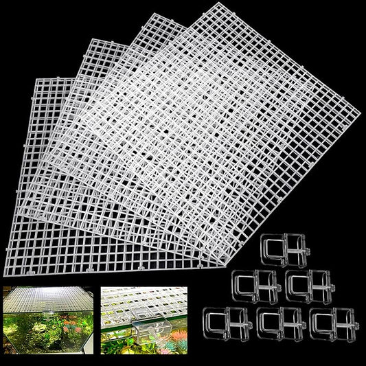 4 Aquarium lid Hood Fish Tank top Cover Terrarium lid Plastic Grid Panel Egg Crate Grate 6 Aquarium Glass Cover Board Clip Weramics